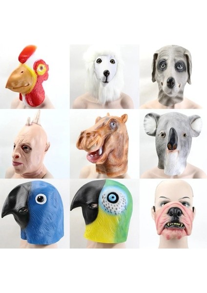Gri Köpek Komik Papağan Köpek Gergedan Hippo Horoz Koala Hayvan Maskesi Lateks Parti Panda Unicorn Hayvan Maskesi Çocuk Parti Cadılar Bayramı Maskesi (Yurt Dışından) modelleri