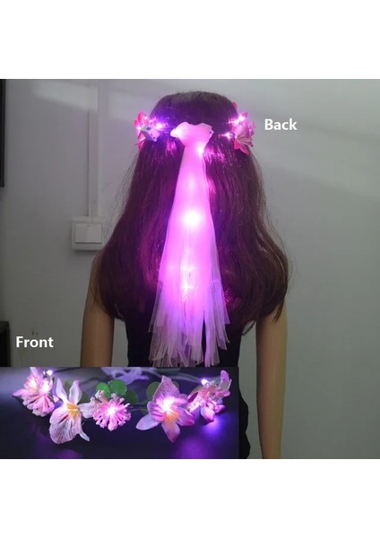 Pembe Aydınlık LED Hawaiian Lei Çiçek Kafa Bandı Light Up Çiçek Taç Uzun Kurdele ile Doğum Günü Hediyesi Düğün Paskalya Karnavalı (Yurt Dışından)