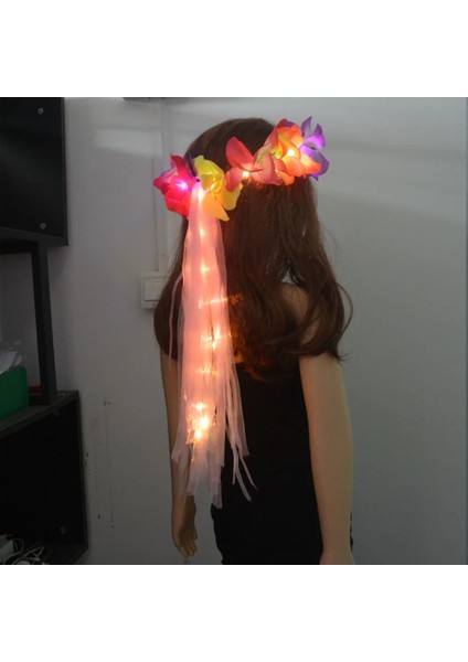 Pembe Aydınlık LED Hawaiian Lei Çiçek Kafa Bandı Light Up Çiçek Taç Uzun Kurdele ile Doğum Günü Hediyesi Düğün Paskalya Karnavalı (Yurt Dışından) modelleri