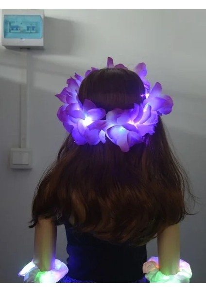 Mor Aydınlık LED Hawaiian Lei Çiçek Kafa Bandı Light Up Çiçek Taç Uzun Kurdele ile Doğum Günü Hediyesi Düğün Paskalya Karnavalı (Yurt Dışından)