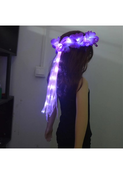 Mor Aydınlık LED Hawaiian Lei Çiçek Kafa Bandı Light Up Çiçek Taç Uzun Kurdele ile Doğum Günü Hediyesi Düğün Paskalya Karnavalı (Yurt Dışından) indirimleri