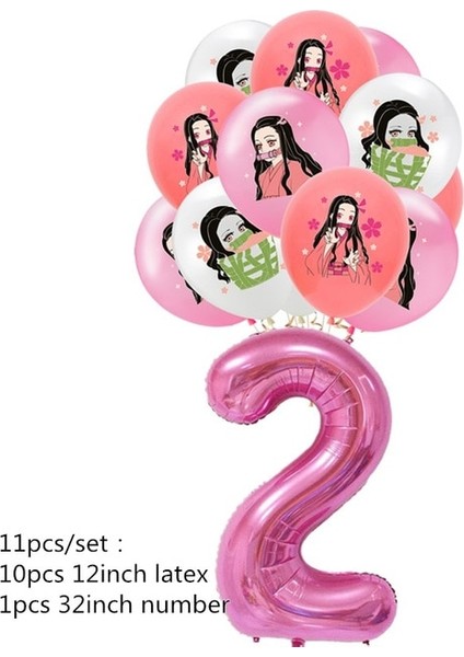 Balon 11 Adet Iblis Avcısı Kamado Nezuko Tema Parti Dekorasyon Malzemeleri Kağıt Bardak Tabak Doku Kaşık Bebek Duş Balon Kız Doğum Günü Şekeri (Yurt Dışından)