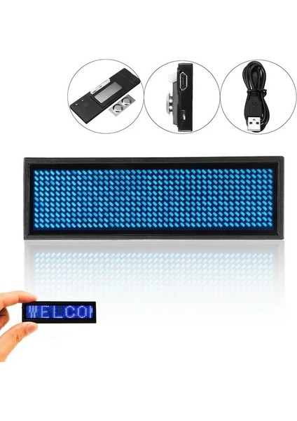 Mavi Mini LED Yanıp Sönen Kelime Rozeti Programlanabilir Şarj Edilebilir Dijital Kaydırma Mesajı Isim Etiketi 15 Ekran Dilleri LED Ekran Işığı (Yurt Dışından)