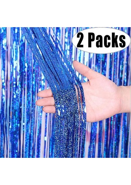 2 Paket Mavi 2 Paket Glitter Metalik Folyo Tinsel Saçak Perde Zemin Doğum Günü Düğün Bekarlığa Veda Partisi Süslemeleri Yetişkin Yıldönümü (Yurt Dışından)