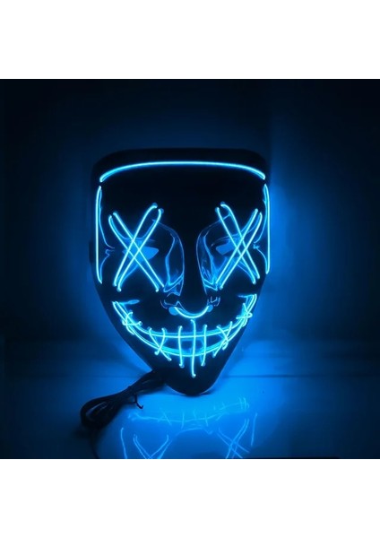 Mavi 2022 Cadılar Bayramı LED Korkunç Maske Parti Korku Çift Renkli Maske Masquerade Karanlıkta Işık Glow (Yurt Dışından)