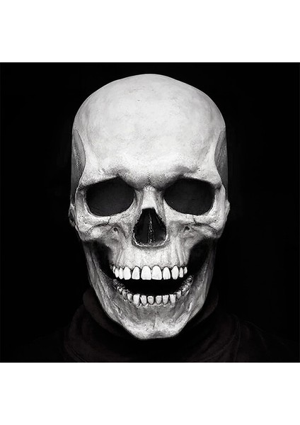 Beyaz Cadılar Bayramı Maskesi Hareketli Çene Tam Kafa Kafatası Maskesi Kask Cadılar Bayramı Korku Korkunç Maske Cosplay Misk Parti Dekor 2022 Kafatası Kask (Yurt Dışından)