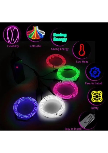 Stil 5 5 M Glow El Tel Kablo LED Neon Noel Dans Partisi Dıy Kostümleri Giyim Aydınlık Araba Işık Dekorasyonu Elbise Topu Rave 3 M/5 M (Yurt Dışından) fırsatları