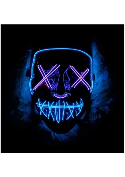 Mavi-Mor Cadılar Bayramı Maskesi Karışık Renkli LED Maske Parti Maskesi Masquerade Maskeleri Neon Maske Karanlıkta Işık Glow Korku Maskesi Parlayan Masker (Yurt Dışından)