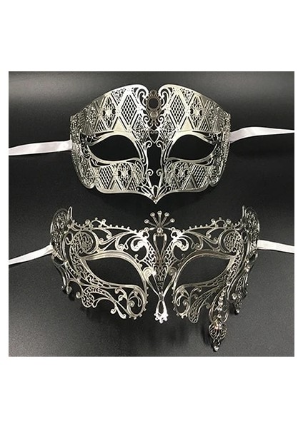 Gümüş Gümüş Metal Telkari Erkek Kadın Venedik Masquerade Ball Maskeleri Severler Altın Mardi Gras Gösterisi Topu Düğün Çift Parti Maskesi Seti (Yurt Dışından)