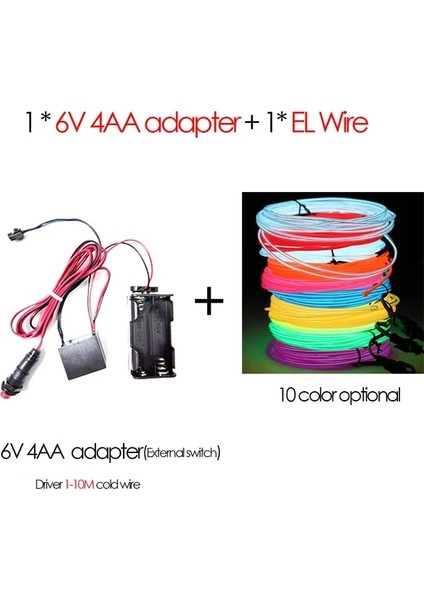 6V 4AA Adaptör Yeşil 3m El Tel Neon Işık LED Neon Halat Işık Şeridi Karanlıkta Glow Parti Cosplay Kostüm Dans Bar Burcu Dıy Glow Parti Dekorasyon (Yurt Dışından)