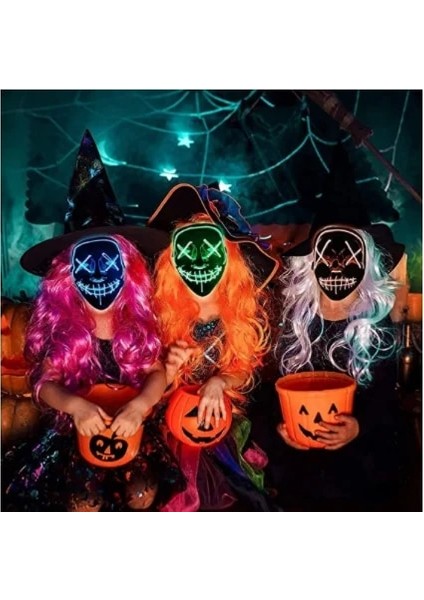 Yeşil Cadılar Bayramı Maskesi Karışık Renkli LED Maske Parti Maskesi Masquerade Maskeleri Neon Maske Karanlıkta Işık Glow Korku Maskesi Parlayan Masker (Yurt Dışından)