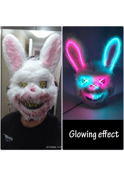 Maske 6 Yeni Tasarım Korkunç Neon Parlayan Parti Kanlı Tavşan Cosplay Tavşan Maskesi Cadılar Bayramı Karnaval Kostüm Aydınlık Sahne Parti LED Maske (Yurt Dışından) indirimleri