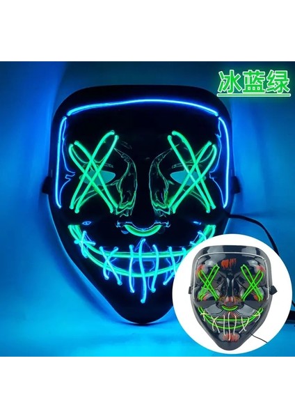 5 Buz Yeşili Cadılar Bayramı Maskesi LED Işık Neon LED Tasfiye Korkunç Maske Festivali Cosplay Cadılar Bayramı Kostüm Masquerade Partileri Karnaval Hediye 2023 (Yurt Dışından)