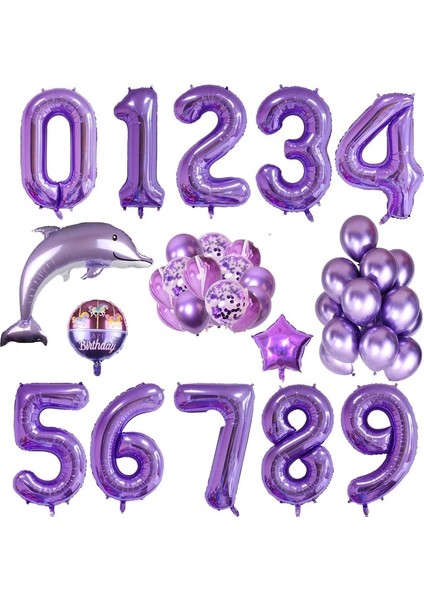 14 Adet 40 Inç Mor Numarası Folyo Balonlar Şekil Helyum Balon Prenses Kız Doğum Günü Partisi Düğün Süslemeleri Yıldönümü Dekoru (Yurt Dışından)