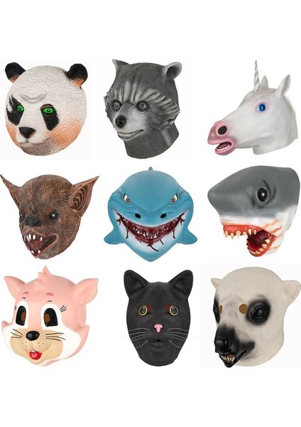 Stil 3 Komik Eşek Panda Köpekbalığı Kedi Gergedan Papağan Hayvan Maskesi Cadılar Bayramı Masquerade Maske Lateks Parti Panda Hayvan Maskesi Çocuklar Parti (Yurt Dışından) fiyatları
