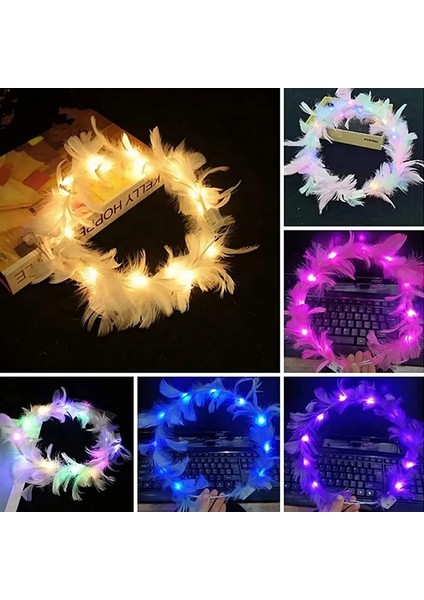 Bir 6 Adet Çiçek Taç LED Tüy Taç Bandı Aydınlık Light Up Tüy Melek Taç Çelenk Bantlar Düğün Festivali Parti (Yurt Dışından)