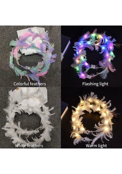 Bir 6 Adet Çiçek Taç LED Tüy Taç Bandı Aydınlık Light Up Tüy Melek Taç Çelenk Bantlar Düğün Festivali Parti (Yurt Dışından)