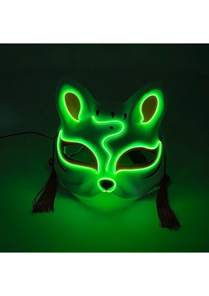 02 Limon Yeşili Cadılar Bayramı 10 Renk LED Neon El Tel Maske Cosplay Aydınlık Tilki Maskesi Dans Parti Elbise Aksesuarları (Yurt Dışından)