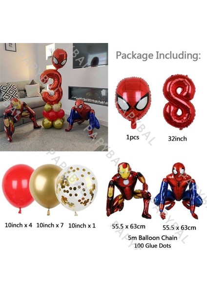 Parlayan Kırmızı 1 Takım Marvel Örümcek Adam Demir Adam Folyo Balon Seti 32 Inç Doğum Günü Numarası Balonlar Doğum Günü Partisi Dekor Malzemeleri Çocuk Hediyeleri (Yurt Dışından)