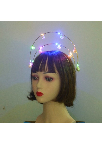 24 Kadın Kız Glow LED Işıkları Tanrıça Taç Melek Gelin Altın Halo Kafa Bandı Inci Saç Bandı Doğum Günü Partisi Cosplay Düğün Karnaval (Yurt Dışından) fırsatları
