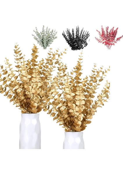 E-10PCS 10PCS Altın Okaliptüs Yaprağı Yapay Bitkiler Diy Noel Sahte Bitki Çiçek Buketi Süs Ev Bahçe Partisi Düğün Dekor (Yurt Dışından)