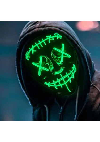 A1 Sabit Yeni Parlak Neon El Tel Parti Maskesi Cadılar Bayramı Yanıp Sönen Tasfiye Korku Maskesi Parlayan Korkunç Masquerade (Yurt Dışından) modelleri