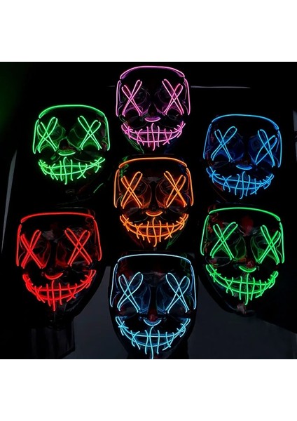 Turuncu LED Neon Işık Maskeleri Aydınlık Gözlük Cadılar Bayramı Partisi Korkunç Korku Sahne Dekorasyon Cosplay Kostüm Malzemeleri Karanlıkta Glow (Yurt Dışından)