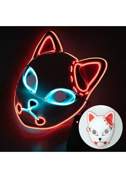 Kırmızı Anime Iblis Avcısı Maskeleri LED Japon Tilki Kabuki Kimetsu Neon Cosplay Kostüm Topu Prop Bar Perili Cadılar Bayramı Büyüyen Parti Hediye (Yurt Dışından)
