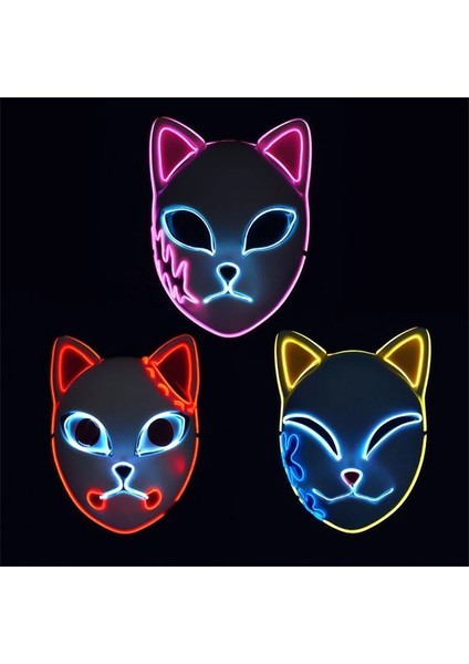 Kırmızı Anime Iblis Avcısı Maskeleri LED Japon Tilki Kabuki Kimetsu Neon Cosplay Kostüm Topu Prop Bar Perili Cadılar Bayramı Büyüyen Parti Hediye (Yurt Dışından) fiyatları