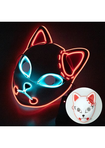 Kırmızı Anime Iblis Avcısı Maskeleri LED Japon Tilki Kabuki Kimetsu Neon Cosplay Kostüm Topu Prop Bar Perili Cadılar Bayramı Büyüyen Parti Hediye (Yurt Dışından) fırsatları