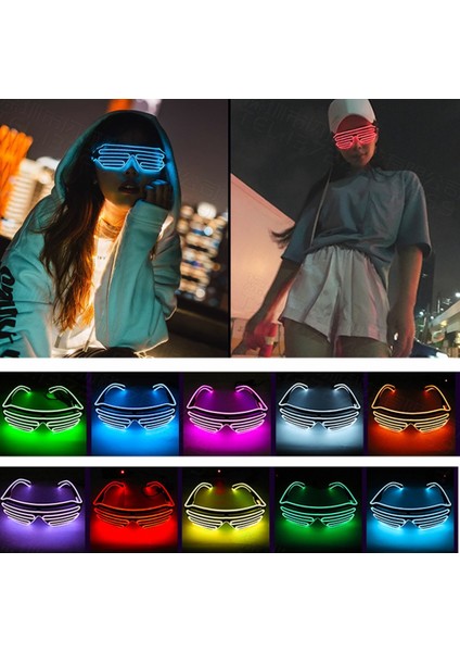 Mavi 10 Renk Yanıp Sönen Gözlük El Tel Neon LED Güneş Gözlüğü Bar Parti Dans Dj Parlak Yanıp Sönen Güneş Gözlüğü Erkekler Light Up Gözlük (Yurt Dışından)