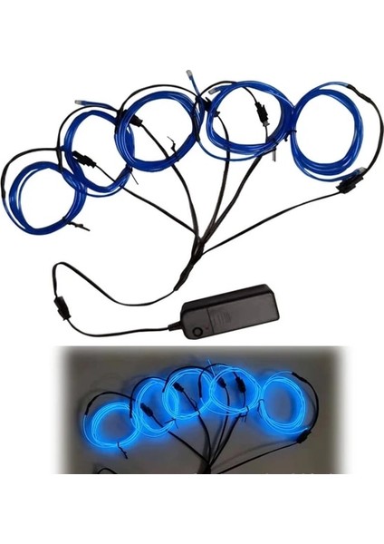 Mavi 5 In 1 Glow Tel Kablo LED Neon Noel Dans Partisi Dıy Kostümleri Aydınlık Giysiler Işık Dekorasyon Çocuklar Şaka Oyuncaklar 1 M Her Kablo (Yurt Dışından)