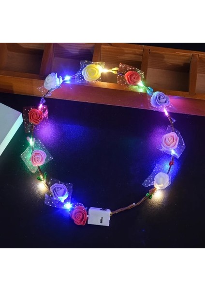 Çok Renkli 1 Adet Çiçek Çelenk Aydınlık 10-Led Başlığı Çelenk Taç Çiçek Kafa Bandı Parlayan Çelenk Düğün Parti Için Noel Çelenkler (Yurt Dışından)