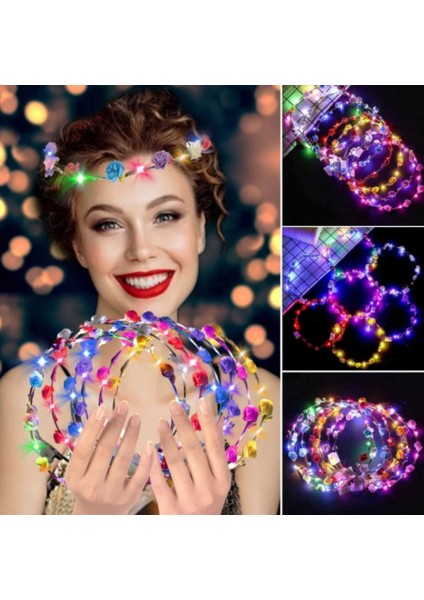 Çok Renkli 1 Adet Çiçek Çelenk Aydınlık 10-Led Başlığı Çelenk Taç Çiçek Kafa Bandı Parlayan Çelenk Düğün Parti Için Noel Çelenkler (Yurt Dışından)