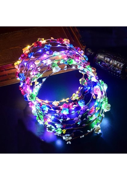 Çok Renkli 1 Adet Çiçek Çelenk Aydınlık 10-Led Başlığı Çelenk Taç Çiçek Kafa Bandı Parlayan Çelenk Düğün Parti Için Noel Çelenkler (Yurt Dışından)