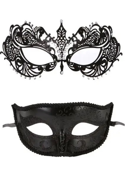 Bir Maskeli Balo Yüz Kapatma Oymak Retro Muhteşem Cosplay Sahne Metal Venedik Kostüm Partisi Siyah Yarım Yüz Kapatma Seti Karnaval Için (Yurt Dışından)