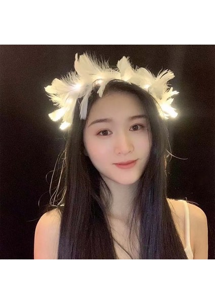 Melek Işık Halkası 1 LED Tüy Taç Bandı Çelenkler Kızlar Light Up Saç Çelenk Parti Nedime Doğum Günü Hediyesi Festivali Kostüm Düğün Karnavalı (Yurt Dışından) fiyatları