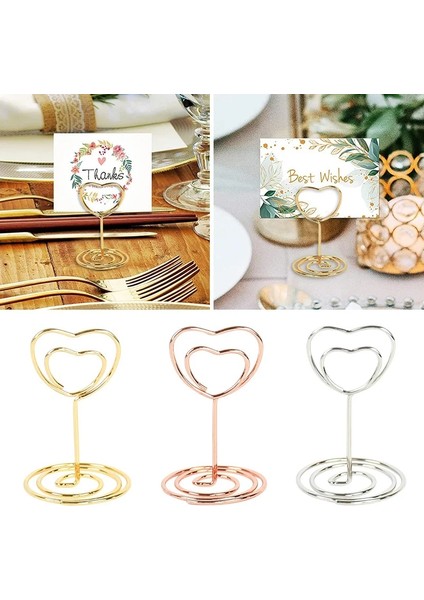 HEART-ROSEGOLD-15PCS 10 Adet Romantik Kalp Fotoğraf Klipleri Metal Gül Altın Gümüş Yer Memo Kart Tutucu Masa Numarası Standı Düğün Masaüstü Dekor Malzemeleri (Yurt Dışından) fiyatları