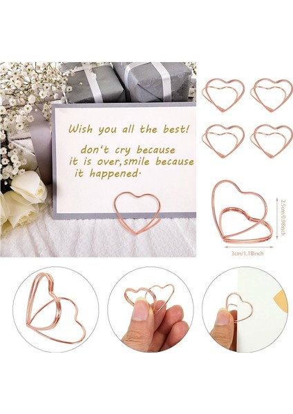 HEART-ROSEGOLD-15PCS 10 Adet Romantik Kalp Fotoğraf Klipleri Metal Gül Altın Gümüş Yer Memo Kart Tutucu Masa Numarası Standı Düğün Masaüstü Dekor Malzemeleri (Yurt Dışından) fırsatları