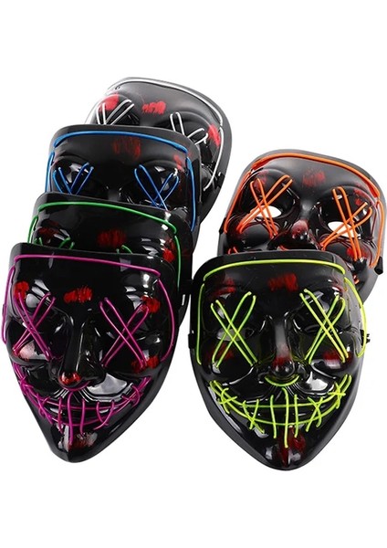 D Neon Maske LED Işık Up Parti Maskeleri Tasfiye Seçim Yılı Büyük Komik Korkunç Maskeler Festivali Cosplay Kostüm Malzemeleri Glow Parti (Yurt Dışından) fırsatları