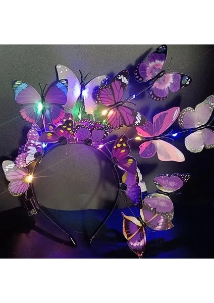 Mor 3 Işık Modu LED Glow Simülasyon Pembe Mavi Kelebek Çiçek Şube Noel Kafa Bandı Headdress Parti Dekorasyon Sahne Paskalya (Yurt Dışından)