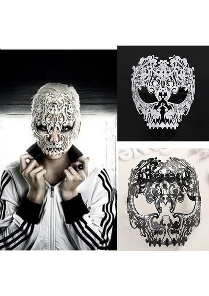Siyah Kafatası Tam Yüz Masquerade Maskesi Mardi Gras Parti Rhinestones ile Metal Hollow Out Maskeleri Kostüm Paskalya (Yurt Dışından) fiyatları