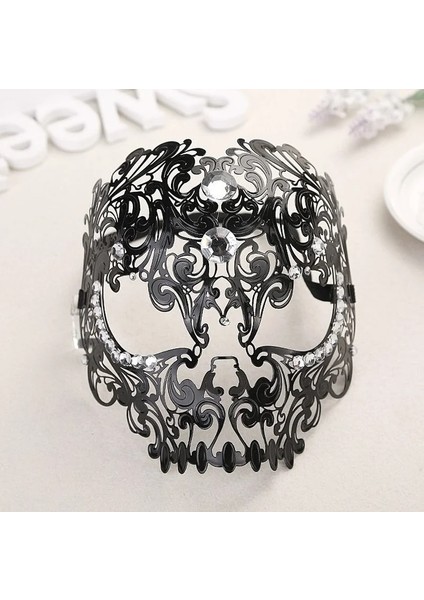 Siyah Kafatası Tam Yüz Masquerade Maskesi Mardi Gras Parti Rhinestones ile Metal Hollow Out Maskeleri Kostüm Paskalya (Yurt Dışından) modelleri