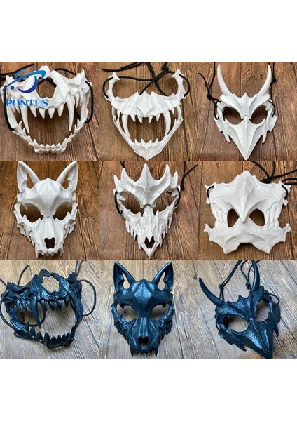 Siyah Maske-B Cadılar Bayramı Şeytan Maskesi Karnaval Kurt Adam Kafatası Maskesi Korku Parti Sahne Cosplay Kostüm Anime Cosplay Maskeleri Cadılar Bayramı Yüz Şapkalar (Yurt Dışından) fiyatları