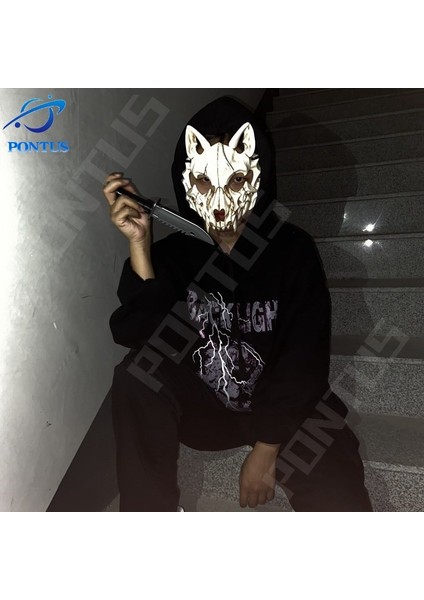 Siyah Maske-B Cadılar Bayramı Şeytan Maskesi Karnaval Kurt Adam Kafatası Maskesi Korku Parti Sahne Cosplay Kostüm Anime Cosplay Maskeleri Cadılar Bayramı Yüz Şapkalar (Yurt Dışından) fırsatları