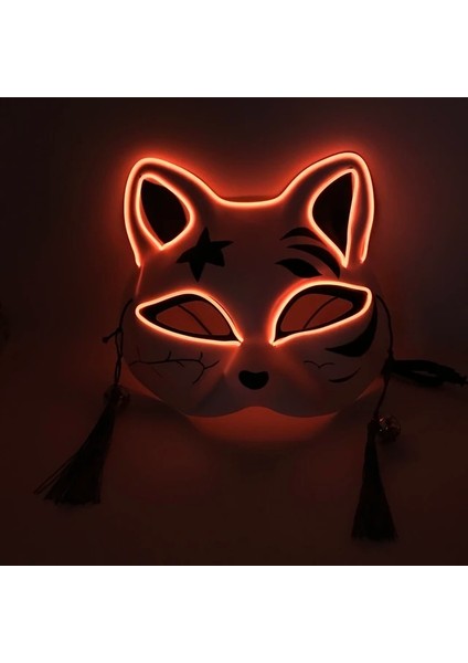Yarım Turuncu Cadılar Bayramı Maskesi Sevimli Kedi Tilki Vendetta El Tel Maske Parlayan Dans Karnaval Parti Maskeleri Için Yanıp Sönen Cosplay LED Neon Kostüm Maskesi (Yurt Dışından)