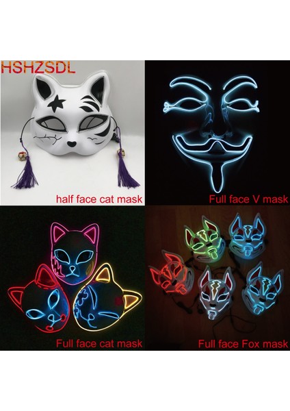 Yarım Turuncu Cadılar Bayramı Maskesi Sevimli Kedi Tilki Vendetta El Tel Maske Parlayan Dans Karnaval Parti Maskeleri Için Yanıp Sönen Cosplay LED Neon Kostüm Maskesi (Yurt Dışından) fiyatları