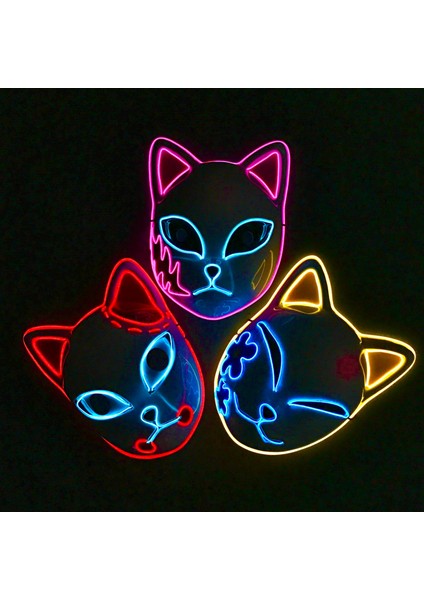Yarım Turuncu Cadılar Bayramı Maskesi Sevimli Kedi Tilki Vendetta El Tel Maske Parlayan Dans Karnaval Parti Maskeleri Için Yanıp Sönen Cosplay LED Neon Kostüm Maskesi (Yurt Dışından) modelleri