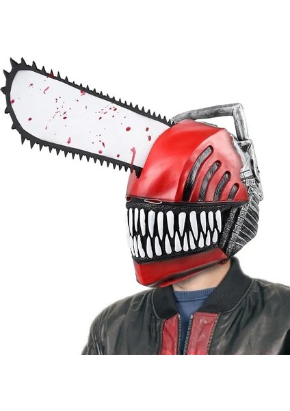Testere Adam Anime Testereler Adam Cosplay Tam Kafa Maque 2022 Anime Testereler Adam Lateks Yüz Kapatma Korkunç Denji Kostüm Partisi Aksesuarları (Yurt Dışından)