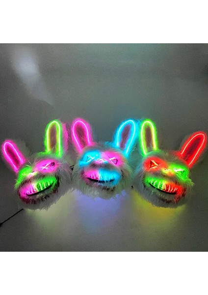 Tip B Yeni Tasarım Parlayan Kanlı Tavşan Maskesi LED Neon Cosplay Ayı Maskesi Cadılar Bayramı Korku Karnaval Masquerade Kostüm Dekorasyon Sahne (Yurt Dışından) modelleri